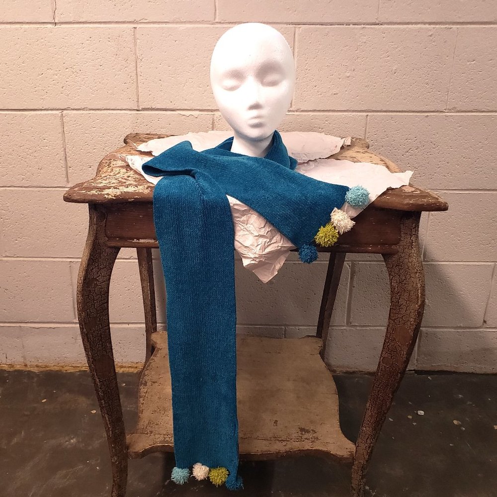 Airport Clothing Company Long Scarf ~ Teal and Poof Balls